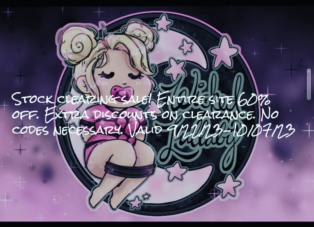 OctoberRainyday's tweet photo. Stock clearing sale!!! The entire site is 60%, additional discounts on clearance items! No codes necessary. Sale valid from 9/22/23-10/07/23 @_WickedLullaby_
#kinkshop #kinkcommunity #littlespacecommunity #ageplay #abdlpacifier #abdl #abdlcommunity #adultpacifier #adultpaci https://t.co/roNLeIMGL5