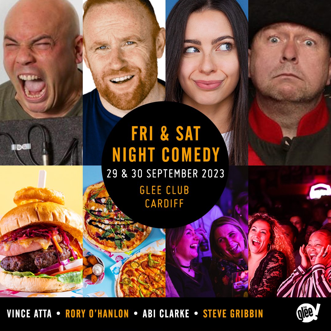 The Glee Club Cardiff (@gleeclubcardiff) on Twitter photo 💥 Friday & Saturday Night Comedy, featuring <a href="/vinceatta/">Vince Atta</a>, <a href="/rohanloncomedy/">Rory o Hanlon -</a>, <a href="/abiclarkecomedy/">Abi Clarke</a> & <a href="/mrstevegribbin/">Stephen Gribbin</a>
Four superb stand-up comedians and a great range of tasty food offerings
Tickets 🎟 bit.ly/CardiffWeekend… 💥 Friday & Saturday Night Comedy, featuring <a href="/vinceatta/">Vince Atta</a>, <a href="/rohanloncomedy/">Rory o Hanlon -</a>, <a href="/abiclarkecomedy/">Abi Clarke</a> & <a href="/mrstevegribbin/">Stephen Gribbin</a>
Four superb stand-up comedians and a great range of tasty food offerings
Tickets 🎟 bit.ly/CardiffWeekend…
