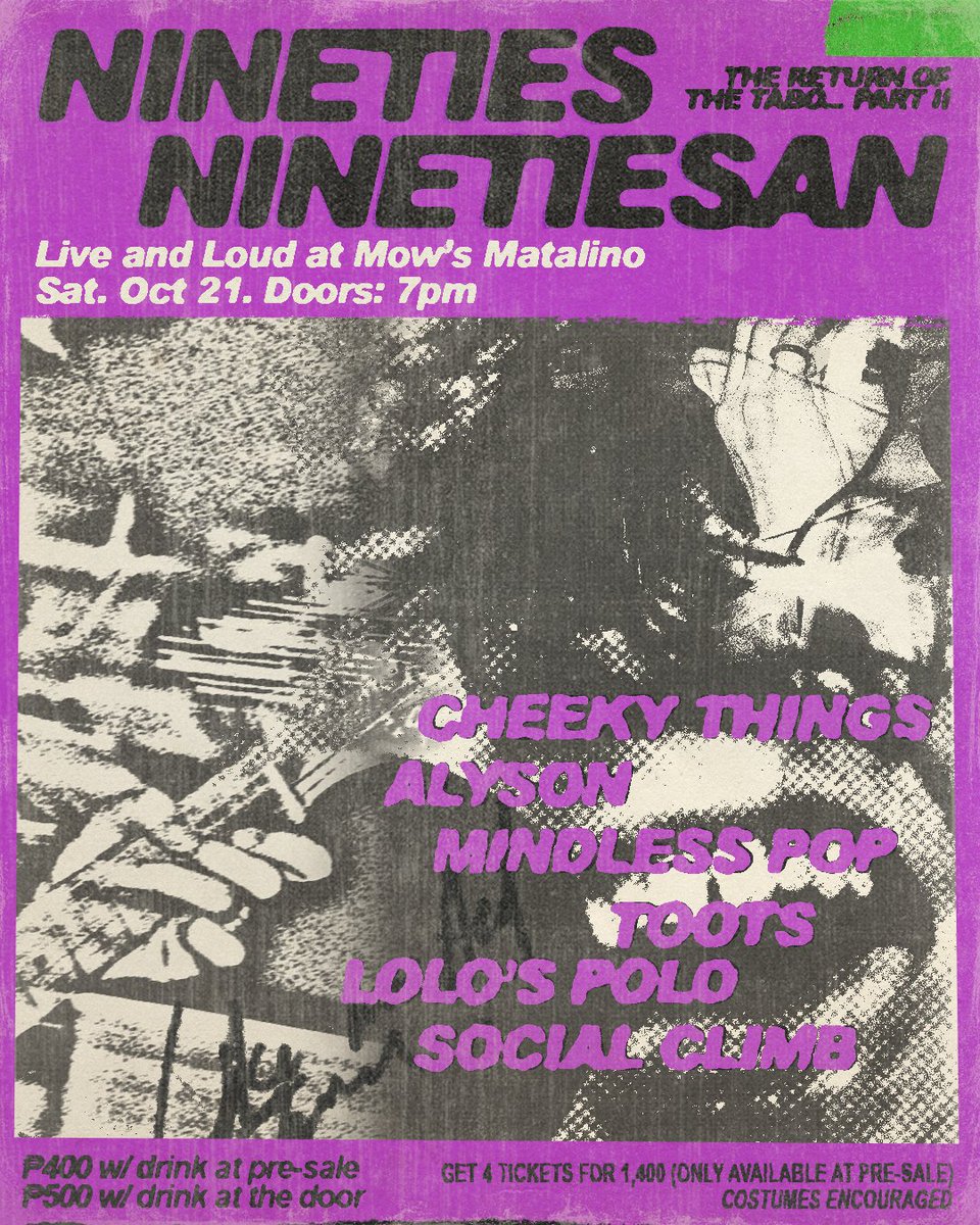 alttabprod's tweet photo. Tabo-Tabuan 9: Nineties Ninetiesan: The Return of the Tabo Part II: A 90s-themed Halloween Night 

Featuring:
@cheekythings_ 
@AlysonPinas 
@MindlessPop 
@to__ots 
@LolosPolo 
@socialclimbmnl https://t.co/XwL6LH8CCu