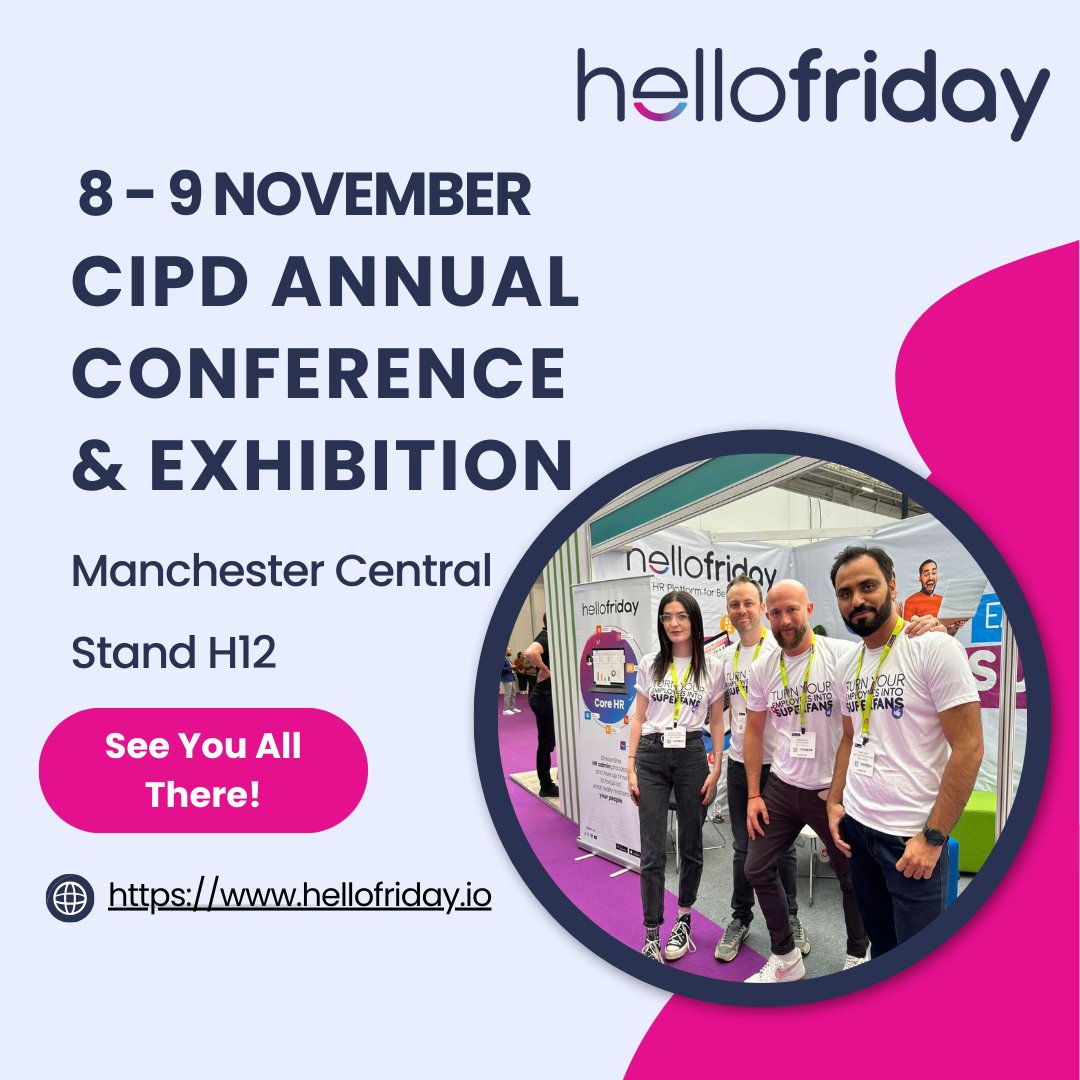 🎉 Exciting news! We're going to be at the <a href="/CIPD/">CIPD</a>  Annual Conference &amp; Exhibition in #Manchester! 

Visit us at stand H12 on:

📅 November 8 -9
📍 Manchester Central

Discover our all-in-one HR platform, hellofriday and network with experts.

#cipdACE #humanresources
