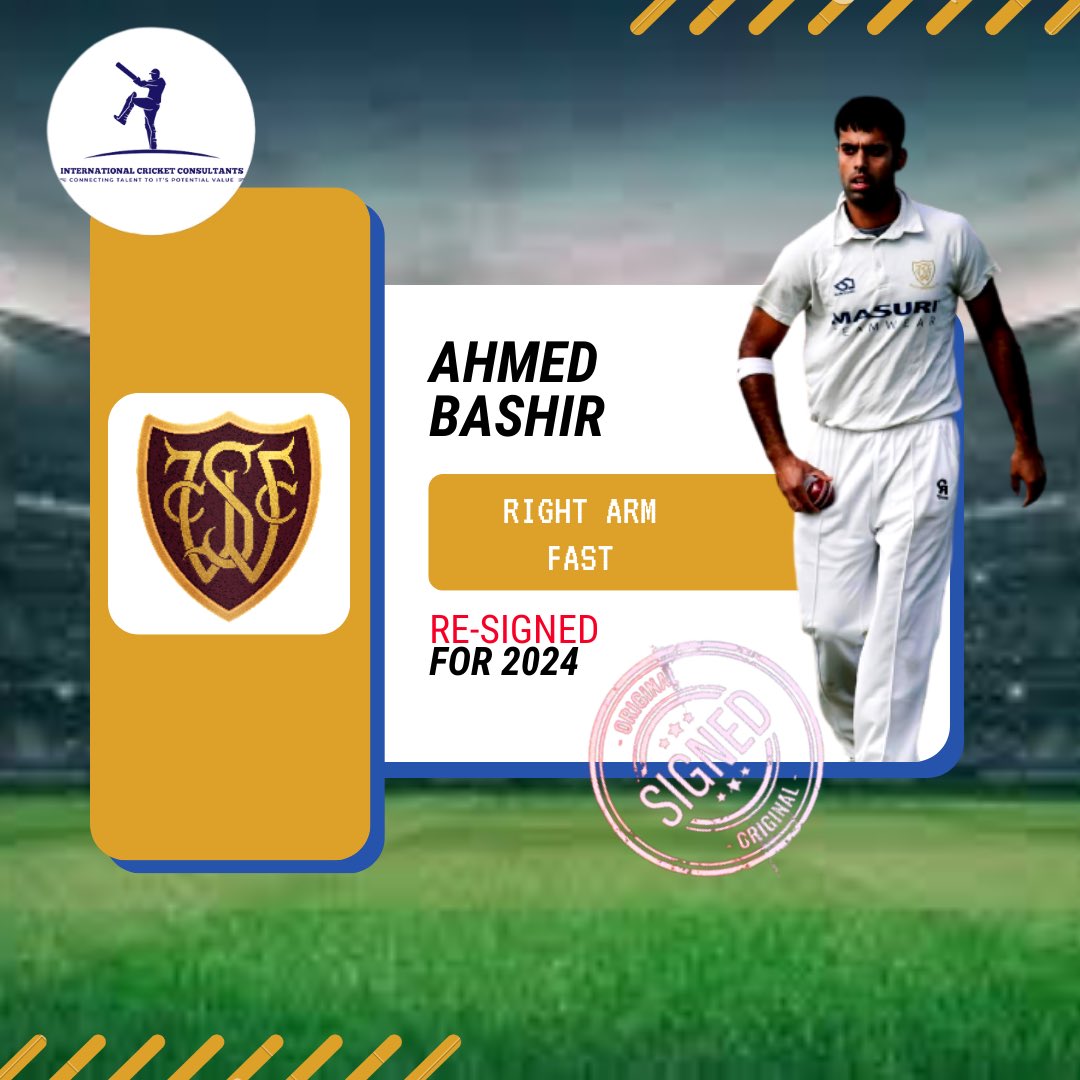 Congrats to Ahmed Bashir who, after an incredible season for South Wingfield Cricket Club has re-signed for their 2024 season Exclusively Represented By International Cricket Consultants ✅ For Queries: Call: +44 7401 655464 Email: info@internationalcricketconsultants.com