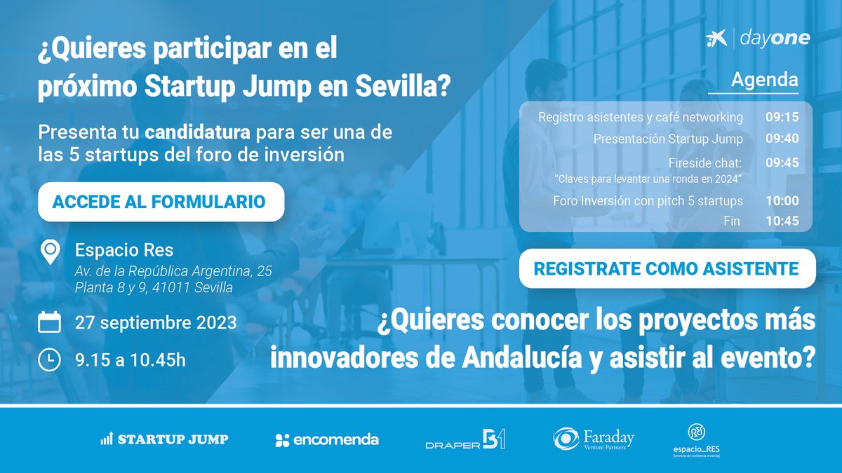 🗣️Te esperamos en la nueva edición de #StartupJump impulsada por @CaixaBank #DayOne junto a <a href="/EncomendaVC/">EncomendaVC</a> ,<a href="/draperb1_vc/">Draper B1</a> y <a href="/faradayvp/">faradayvp</a> donde puedes presentar tu candidatura para participar👉ev8cc3xzcfc.typeform.com/to/XNyIKaFm registrarte y asistir al evento👉www2.caixabank.es/apl/talks/insc…