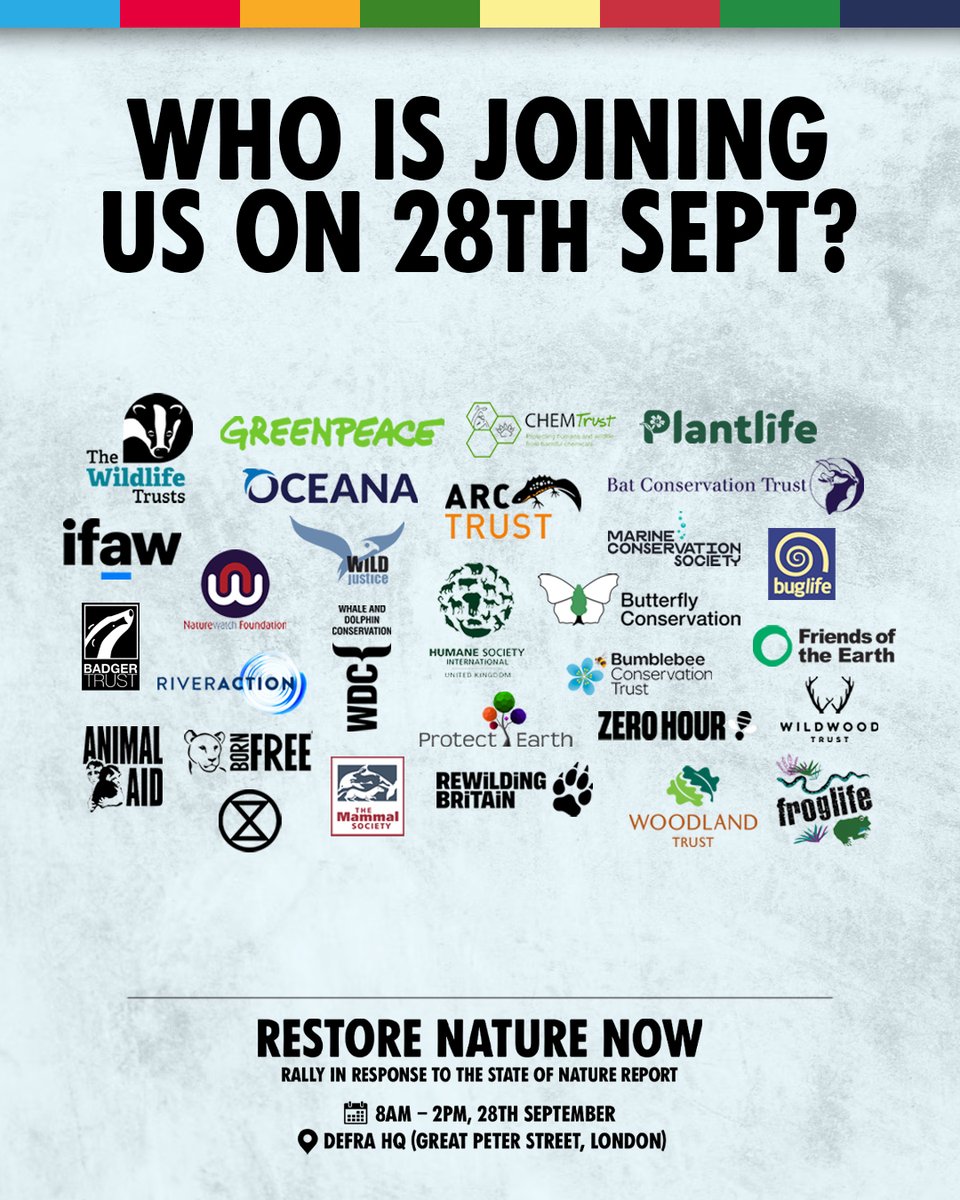 Over 30 NGOs and groups are now attending our Restore Nature Now rallies in response to the #StateOfNature report outside DEFRA offices across England . . . Our message is simple – nature doesn't need another report . It needs restoring . Now . RestoreNatureNow.com