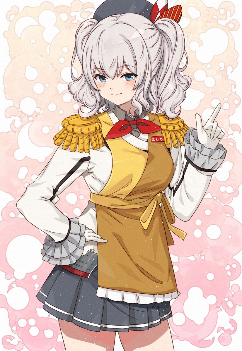 kashima (kancolle) 1girl solo skirt gloves white gloves grey hair epaulettes  illustration images