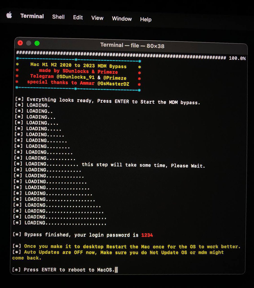 ✅ New Tool ✅

M1 M2 2020 to 2023 MDM bypass
all M chip macs supported 
Monterey, Ventura, Sonoma
         All supported 🎚️

⭐️Orders dm on telegram 💻 <a href="/GsMasterDZ/">GsMaster</a>
#MDMbypass #Macbook #M1 #M2