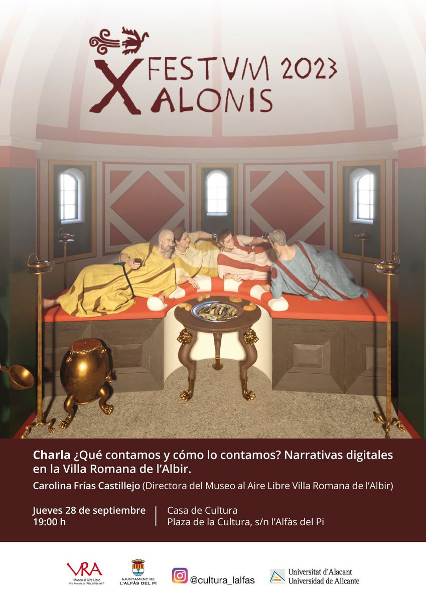 Este jueves tenemos conferencia de clausura de Festum AlonisX de la mano de Carolina Frias. Será a las 19 h en la Casa de Cultura de l'Alfàs del Pi.

#festumalonis #antiguaroma #allon #villaromanaalbir