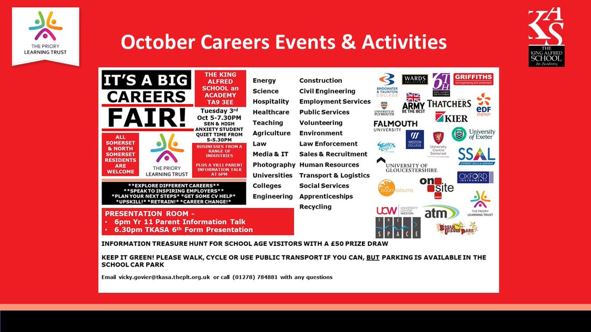 There are lots of career related events and activities running throughout October for all year groups. For more information take a look at this months bulletin........