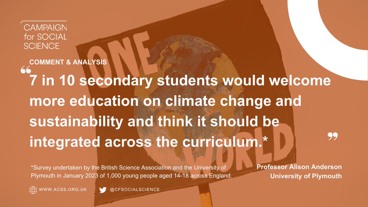 This #Election24 piece by @ProfAAnderson (@PlymUni) explores how the education system can help to fight the #climatecrisis. She argues there is widespread support from teachers & students for embedding climate change & sustainability across the curriculum. acss.org.uk/how-the-educat…