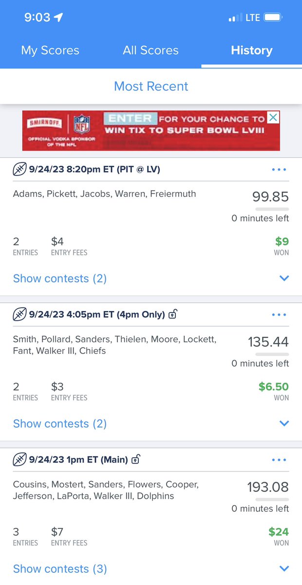 chadstormo's tweet photo. @ClubLegendDfs @IamLegendDFS clean sweep of a football Sunday!!!! Thank you bro!! https://t.co/R2x8YM0mnH