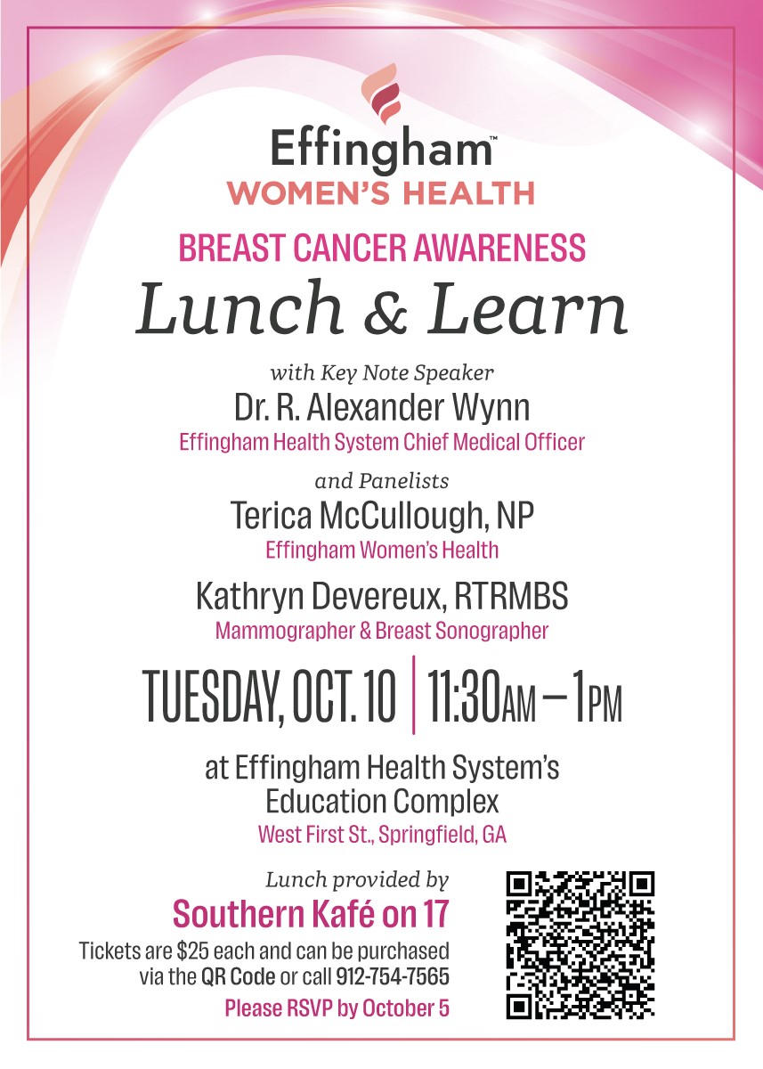 You're invited to our annual Breast Cancer Awareness Lunch &amp; Learn.  Tickets sell out fast, so get yours today!  

eventbrite.com/e/effingham-he…

#breastcancerawareness #effinghamhealthsystem #effinghamwomenshealth