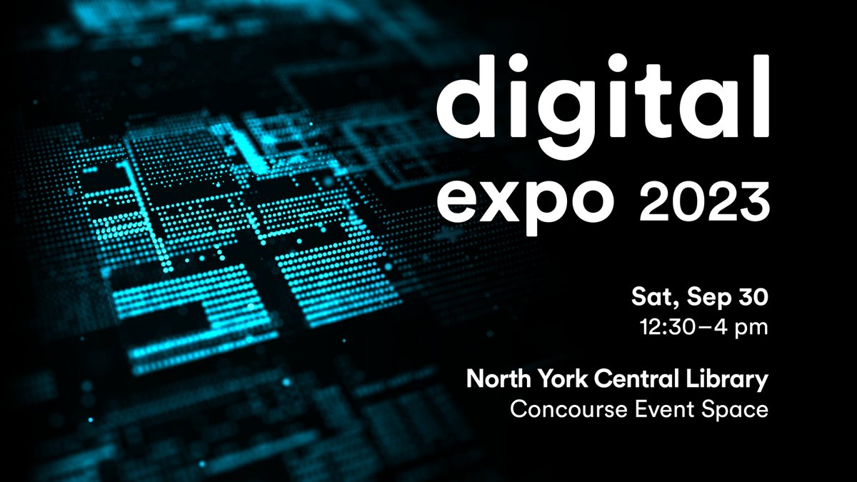 torontolibrary's tweet photo. Embrace the future of tech at our first Digital Expo for a thought-provoking afternoon on AI, smart cities, data privacy and more. 

🗓️ Sept 30, 12:30-4 pm
📍 North York Central Library

Reserve your free ticket today: https://t.co/dKcoI54NRh

#TPLDigitalExpo2023 #TechInTO https://t.co/xnOvjH8lBA
