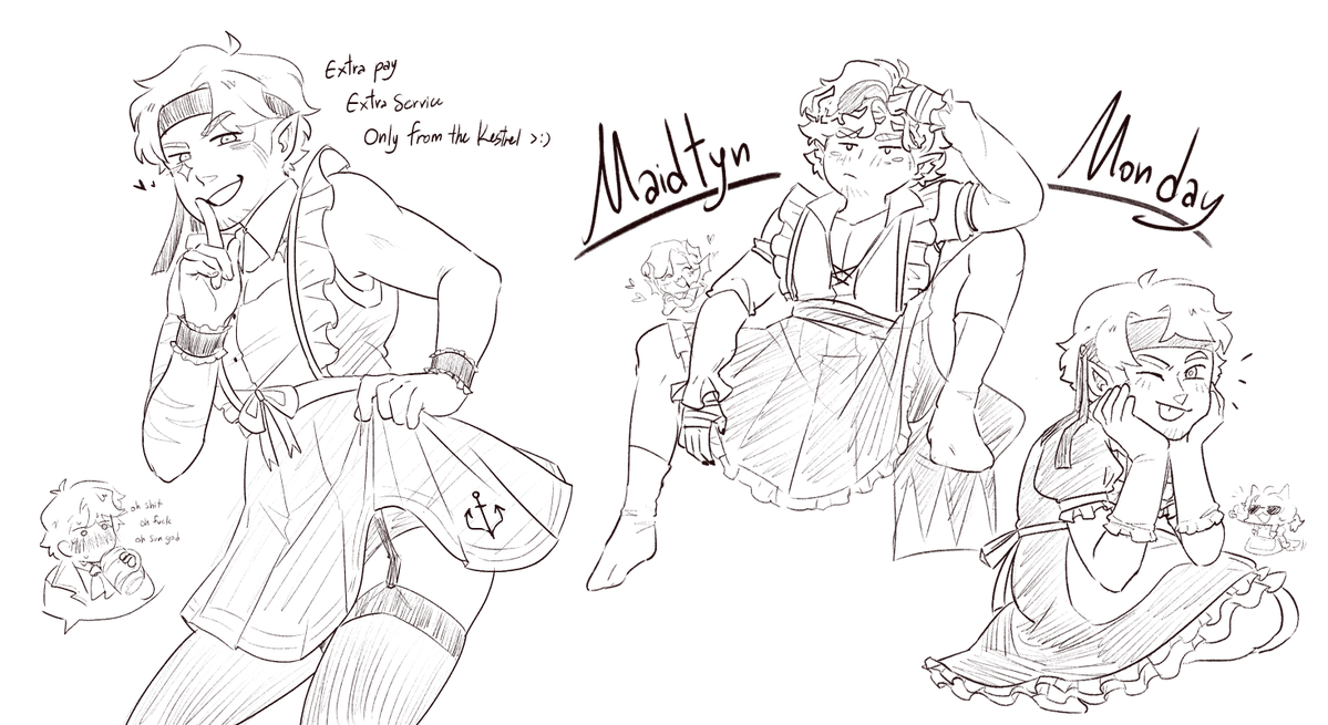 what day is it?
IT'S MAIDTYN MONDAY
(hope nobody will have a heart attack from men's thighs XD)
#inthelittlewood #itlwart #maidtyn 