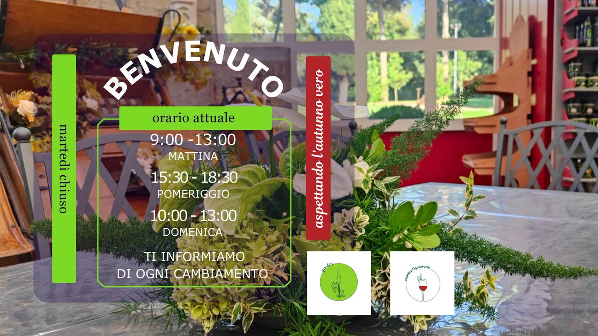 Nella nostra #vetrina #stagionale estate e autunno si scambiano un saluto accompagnato da tante #piante e #gustosi #cincin. Cancelli aperti con un #orariopomeridiano transitorio (15:30/18:30)#prosit #tralestagioni #nelgrandegiardino de #latrinità #capranicavt🥂