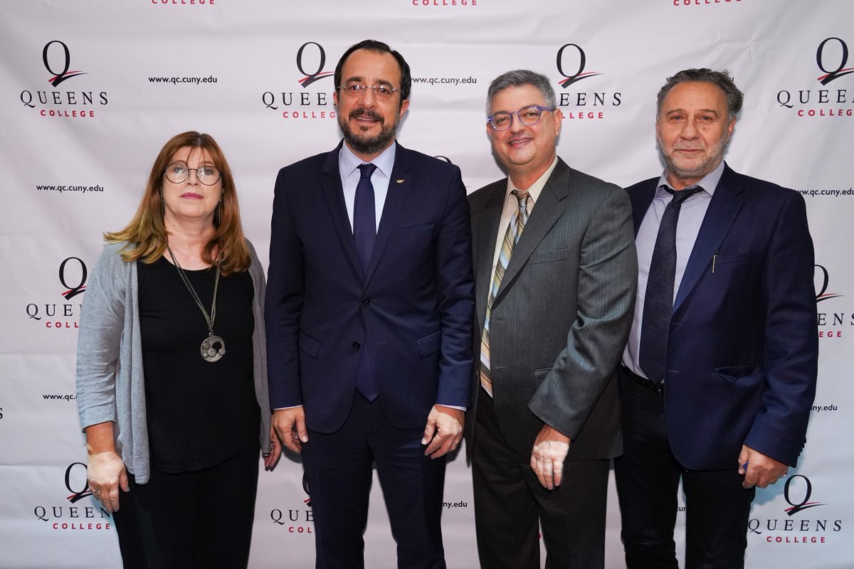 QC_News's tweet photo. Saturday, President @frankhwu recognized President of Cyprus and Queens College alumnus Nikos Christodoulidis with the President's Medal, the school's highest administrative honor. Christodoulidis focused on political science, economics, and Byzantine &amp; Modern Greek Studies @ QC. https://t.co/55OMY6Wd2r