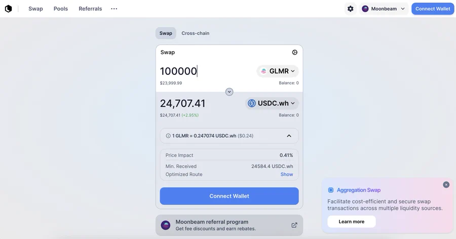 Un recordatorio amistoso de que si desea realizar transacciones grandes $GLMR en la chain, debe probar el agregador Zenlink Mega 👉app.zenlink.pro

Mejores precios y deslizamientos, ¡y no olvide completar un código de referencia para obtener un descuento en las tarifas!
