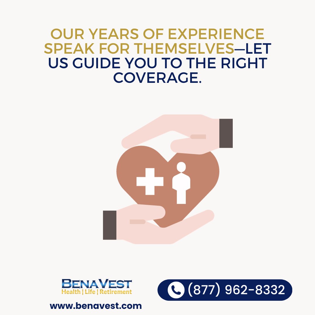 BenaVestIns's tweet image. Experience matters when it comes to your health. Trust BenaVest Insurance to lead you to the perfect coverage. 🏥💙 

#healthinsuranceflorida #healthcare #benavesthealth #coveragematters