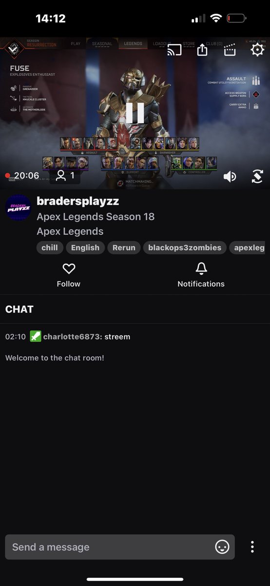 twitch.tv/bradersplayzz
Streaming my way through ranked, come join me on my journey to masters🙂#ApexLedgends #Ranked