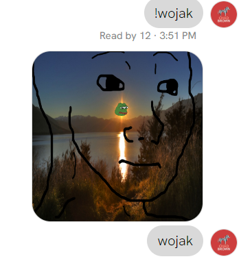 Brown1Chad's tweet photo. New features for the bot
You can now configure your own welcome messages and use !wojak commands https://t.co/UUgWRaHIek