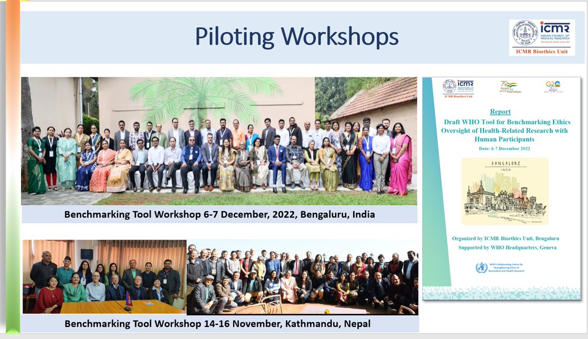 @ICMRDELHI  Bioethics Unit as #WHOCC earlier piloted Tool #Bengaluru with 26 #ethicscommittees, conducted Ethics #Outreach Prog with @DeptHealthRes
Facilitated piloting in #Nepal among 15 ECs #NepalHealthResearchCouncil
@WHONepal
All feedback went into finalisation of the tool