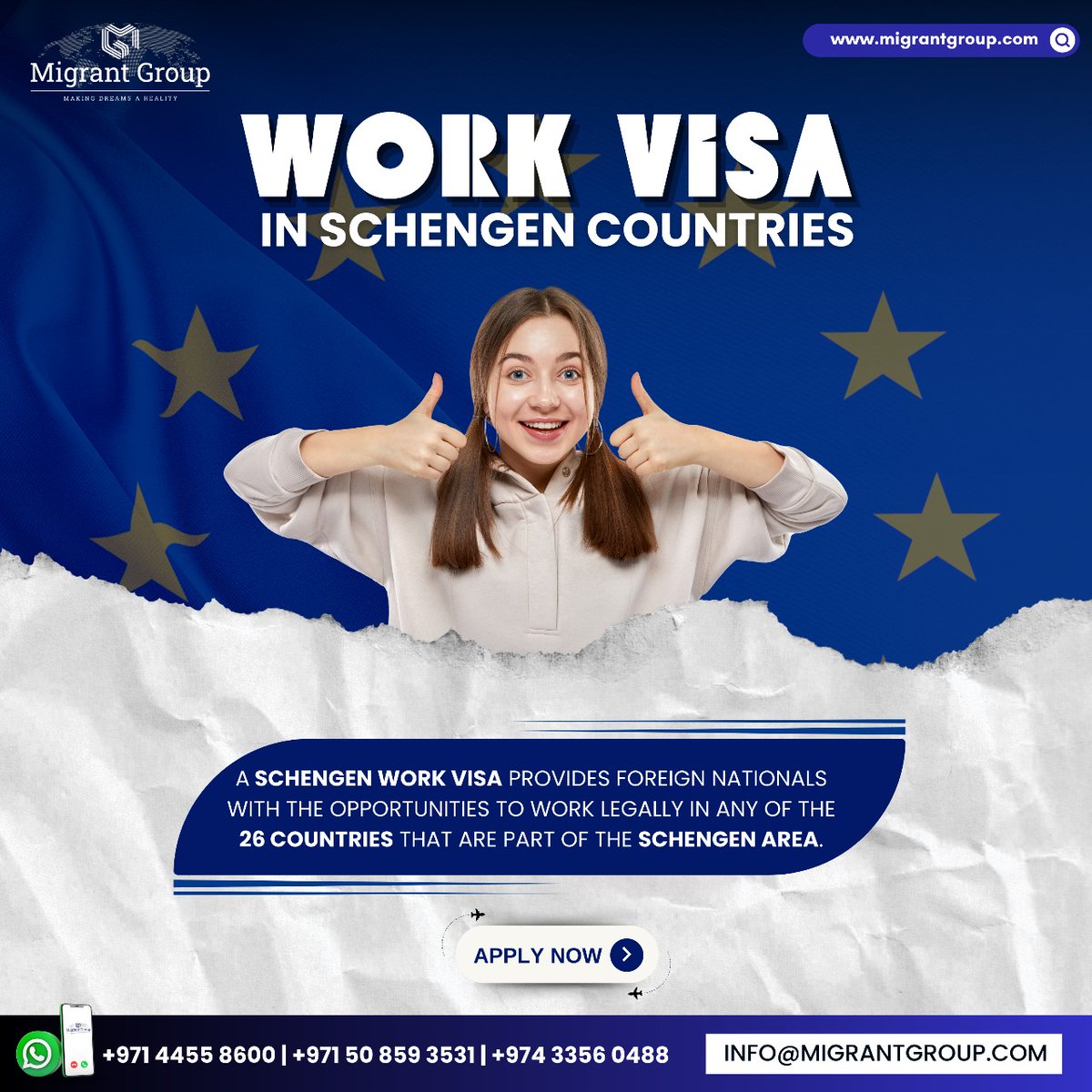 MigrantGroupQAT's tweet image. Unlock Your European Career! 🌍✈️

Dreaming of working in the heart of Europe? A Schengen Work Visa is your key to countless opportunities! 🌟

📞 Call us at +971 4455 8600 | +971 50 859 3531 | +974 3356 0488
📧 Email: info@migrantgroup.com

#schengenworkvisa #workineurope