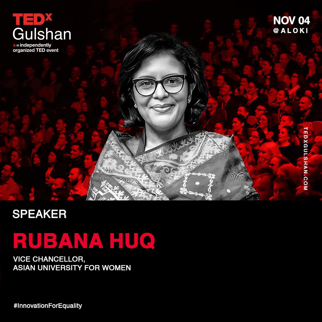 Join us on November 4th, 2023, as we welcome the remarkable Rubana Huq, Vice Chancellor of Asian University for Women, to TEDxGulshan 2023!

Don't miss her inspiring talk at Aloki, Gulshan! 

#TEDxGulshan #RubanaHuq #TED #InnovationForEquality #TEDxGulshan2023 #IdeasWorthSharing