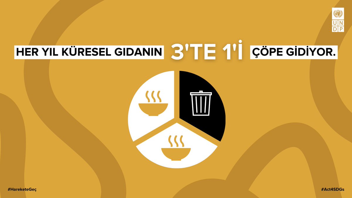🔴Dünyada her yıl üretilen gıdanın 3️⃣'te 1️⃣'i çöpe gidiyor.

🔴Bu, yıllık 1 trilyon 💲 finansal kayıp demek.

🟢Birlik olup #gıda israfını durdurabilir ve açlığa son verebiliriz. 

🟢Sen de gıda atığının önüne geçmek için #HareketeGeç!

#Act4SDGs 

wfp.org/foodwaste
