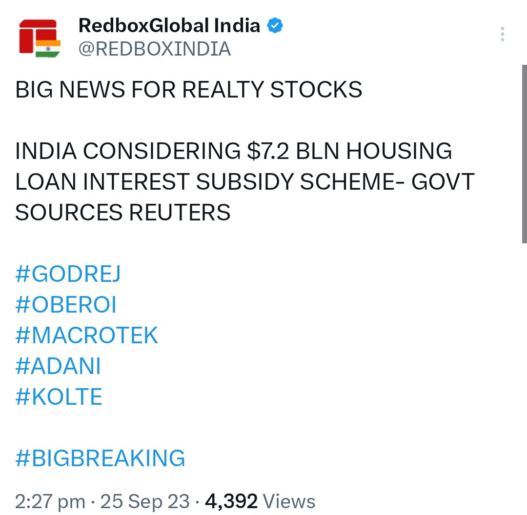 Sandeepnirvan's tweet image. Big news for all the real estate stocks:-

#DLF
#Godrejrealty
#microtek
#adanienterprise
#koltepatil
#shobhadevelopers
