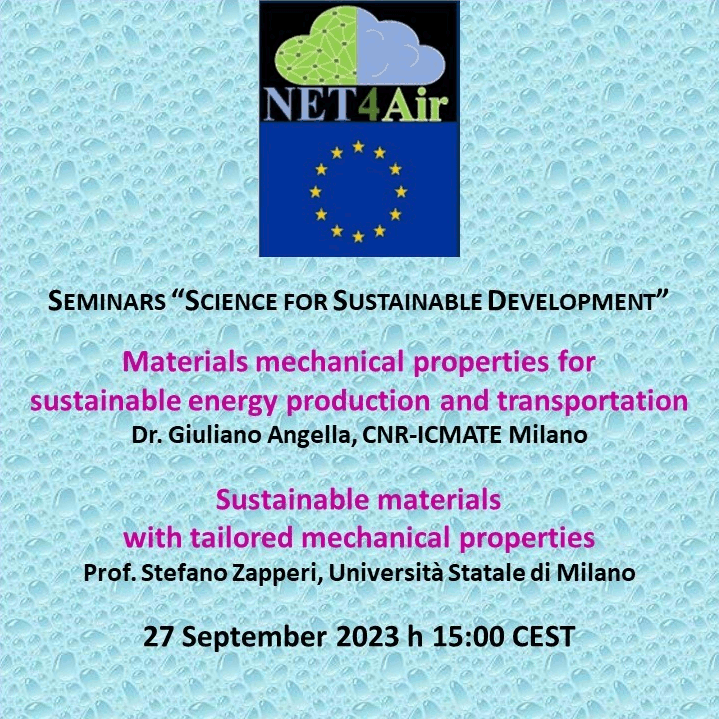 cnr_icmate's tweet photo. ⚠️Next Wednesday 3PM CEST

a #NET4Air seminar on "Science for #Sustainable #Development", with two talks by dr. Giuliano Angella, from @cnr_icmate, and prof. Stefano Zapperi, from @LaStatale

👇Register for free:
https://t.co/w6UqnYi9as https://t.co/5DoYU3BmKi