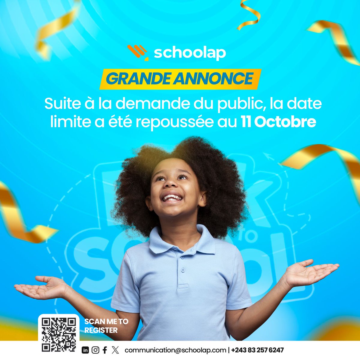 SCHOOLAP_'s tweet image. Super nouvelle ! 📣

Nous avons prolongé la date limite de soumission des essais jusqu&apos;au 11 octobre en raison de la demande croissante. Cela vous donne plus de temps pour un essai gagnant.

Ne manquez pas cette opportunité ! 📝🏆

#ConcoursD&apos;Essais #SoumissionAnticipée
