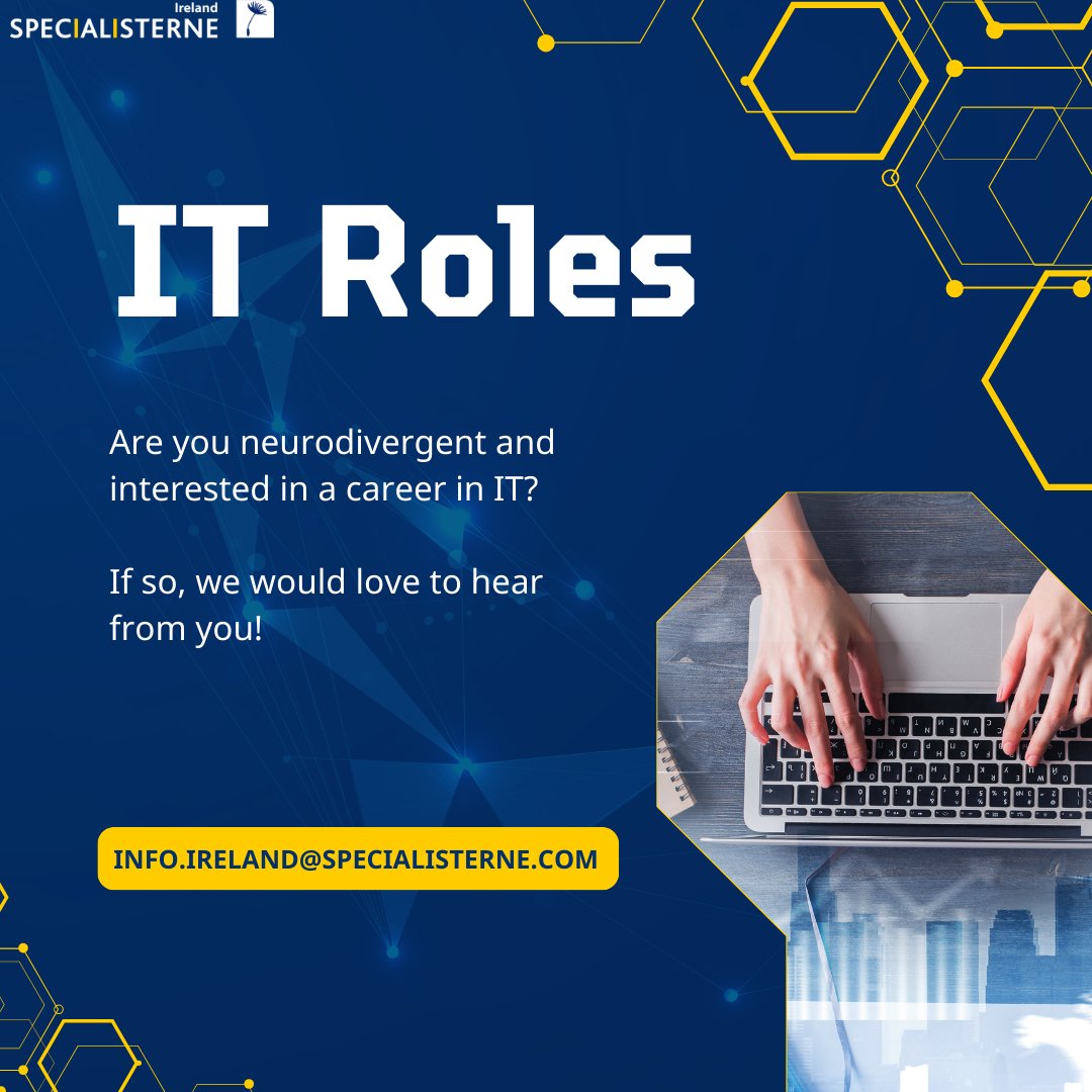 SpecialistsIRE's tweet image. Are you neurodivergent and passionate about pursuing a career in IT? Reach out to us to find out more about how we support.
#NeurodiversityInTech #ITCareers
