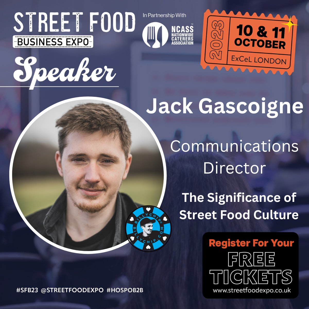 Joining our panel: 'The Significance of Street Food Culture' is Jack Gascoigne, Communications Director at @thebillychip!

Get your tickets to attend The ExCeL London on 10th & 11th October here >>> bitly.ws/TEGz they are limited, so be quick! 🎟

#SFBE23 #HOSPOB2B