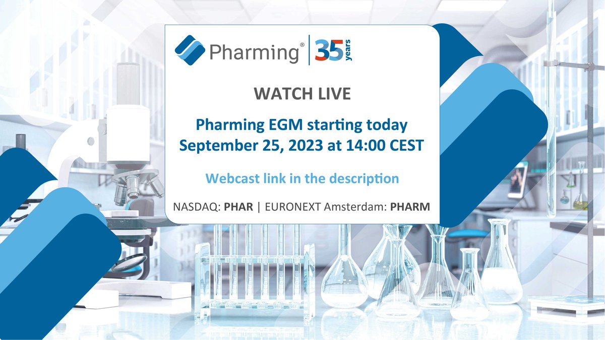 Join us live today at 14:00 CEST for our 2023 Extraordinary General Meeting of Shareholders. To watch the live feed, please click below. bit.ly/4648tb8 #EGM2023 #pharminggroup