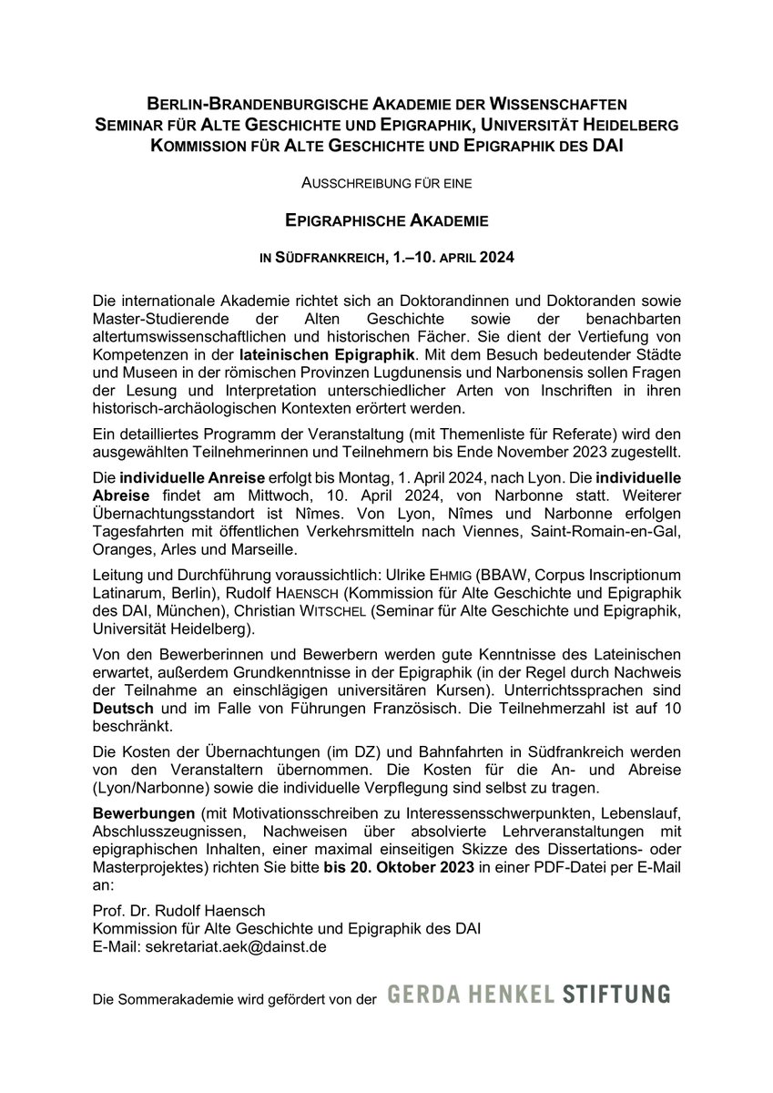 EPIGRAPHISCHE AKADEMIE
IN SÜDFRANKREICH, 1.-10. APRIL 2024