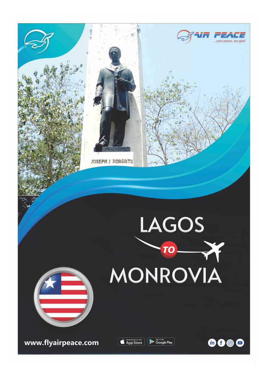 alicemagng's tweet photo. Travel from Lagos to Monrovia and experience the affordability of @flyairpeace's fares.

_
#Alicemag #Alicemagazine Mohbad in Canada #TheBlackBookNetflix Supreme Court Banks Nollywood #BringBackOurGirls Federal University Gusau #sisterwives Air Peace Ilorin Angel Ojuelegba https://t.co/E56BE4QS2X