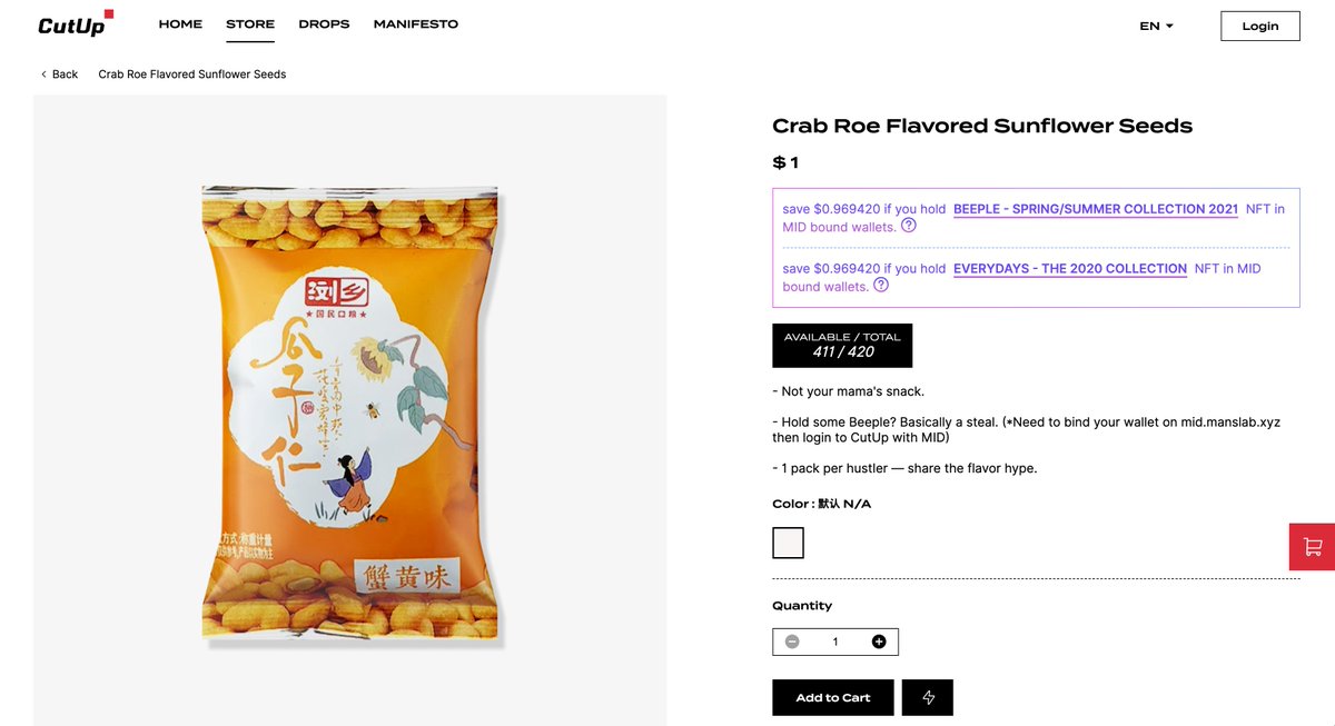 CutUp_Store's tweet image. Not your mama's snack 👀
Hold some Beeple? Basically a steal 🧐 

cutup.store/store/65113dfb…