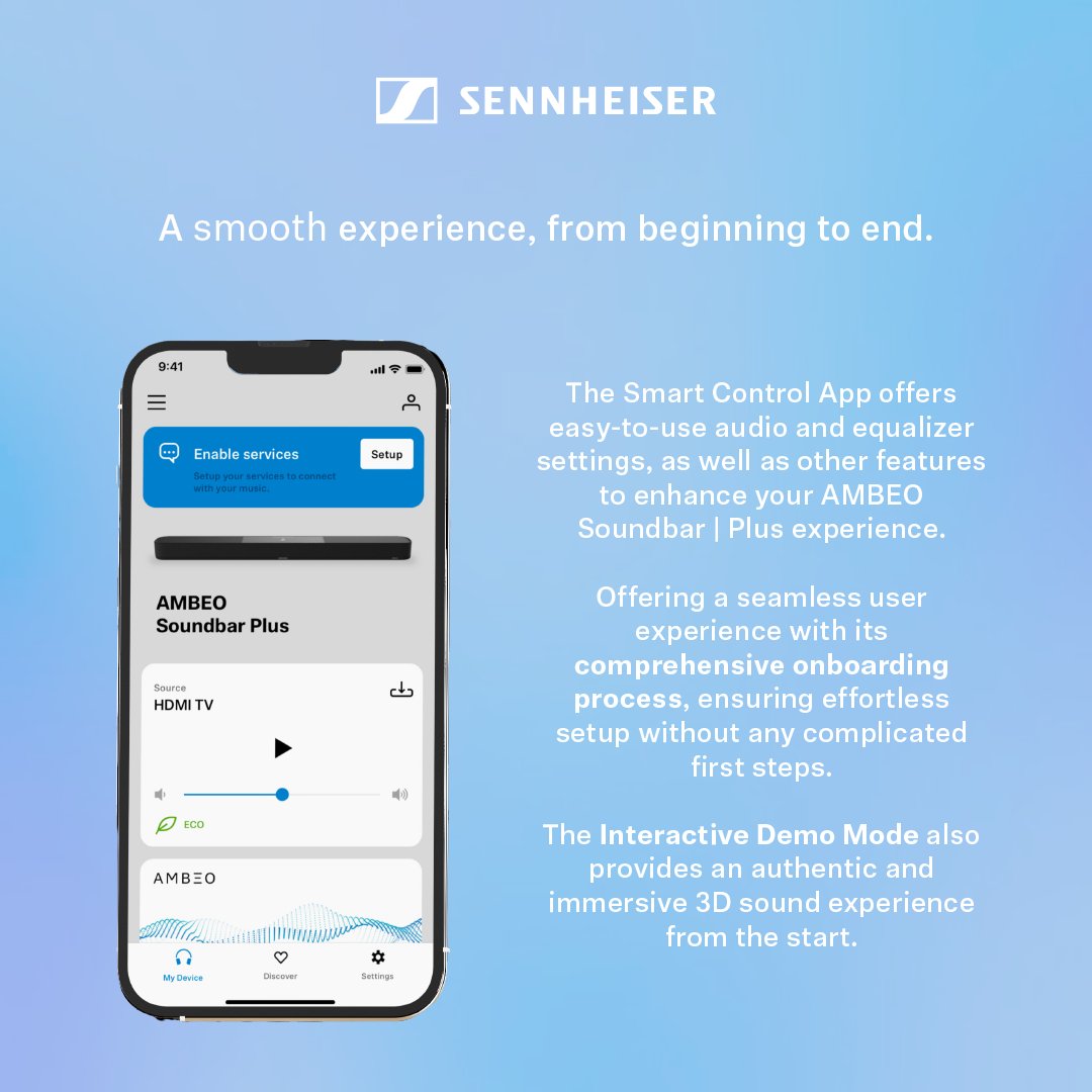 SennheiserIndia's tweet photo. Introducing the #Sennheiser Smart Control App, the ultimate companion to your #AMBEO #Soundbar.

✅Room calibration
✅Sound customization
✅Connectivity

Curious to learn more about its incredible functions? Swipe left to explore.

Shop here:https://t.co/DEcWbLYVaA https://t.co/VnFINyroGA