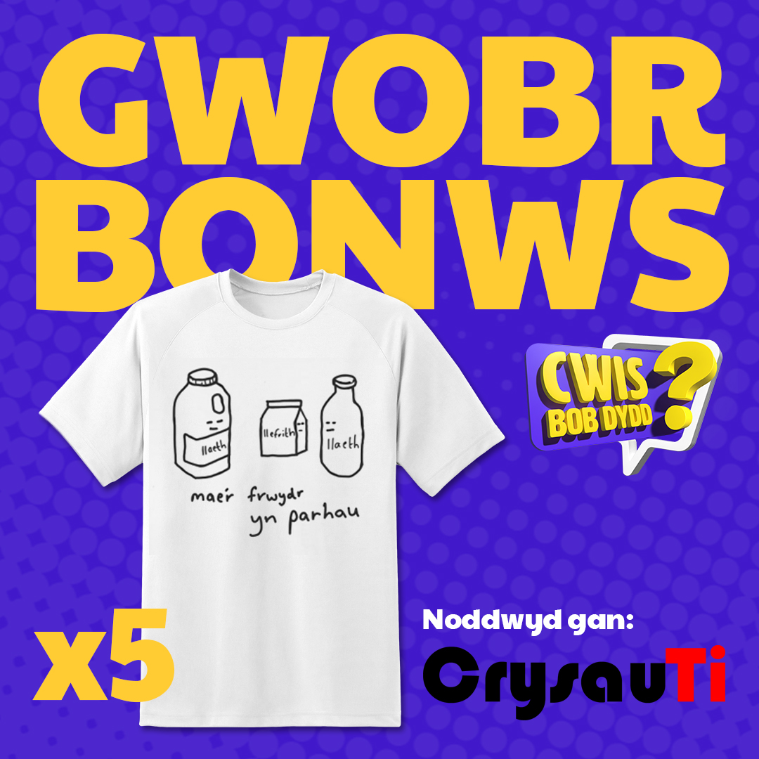 🚨CYSTADLEUAETH🚨

Am gyfle i ennill crys t llaeth/llefrith gan <a href="/CrysauTi/">Crysau Ti</a>,  y cwbl mae angen i ti ei wneud yw rhannu dy sgôr ar Twitter a tagio ni!

Mae 'da ni 5 crys i'w rhoi i ffwrdd wythnos yma... un crys y dydd!

POB LWC BAWB! 🤞🤞