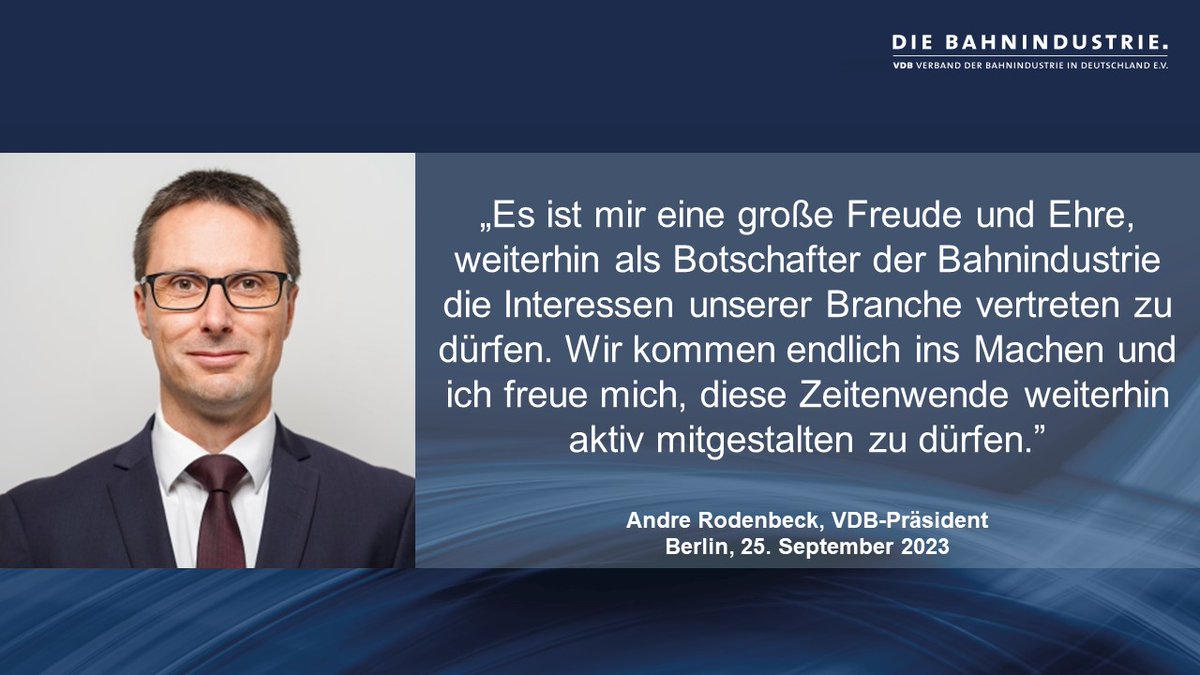 Das VDB-Präsidium hat Andre Rodenbeck erneut als Präsidenten bestätigt. Die VDB-Mitgliederversammlung hatte im Rahmen der jährlichen Jahrestagung des Verbandes zuvor das gesamte VDB-Präsidium wiedergewählt. Das Präsidium stellt sich hier in Gänze vor 👇 bahnindustrie.info/de/der-vdb/pra…