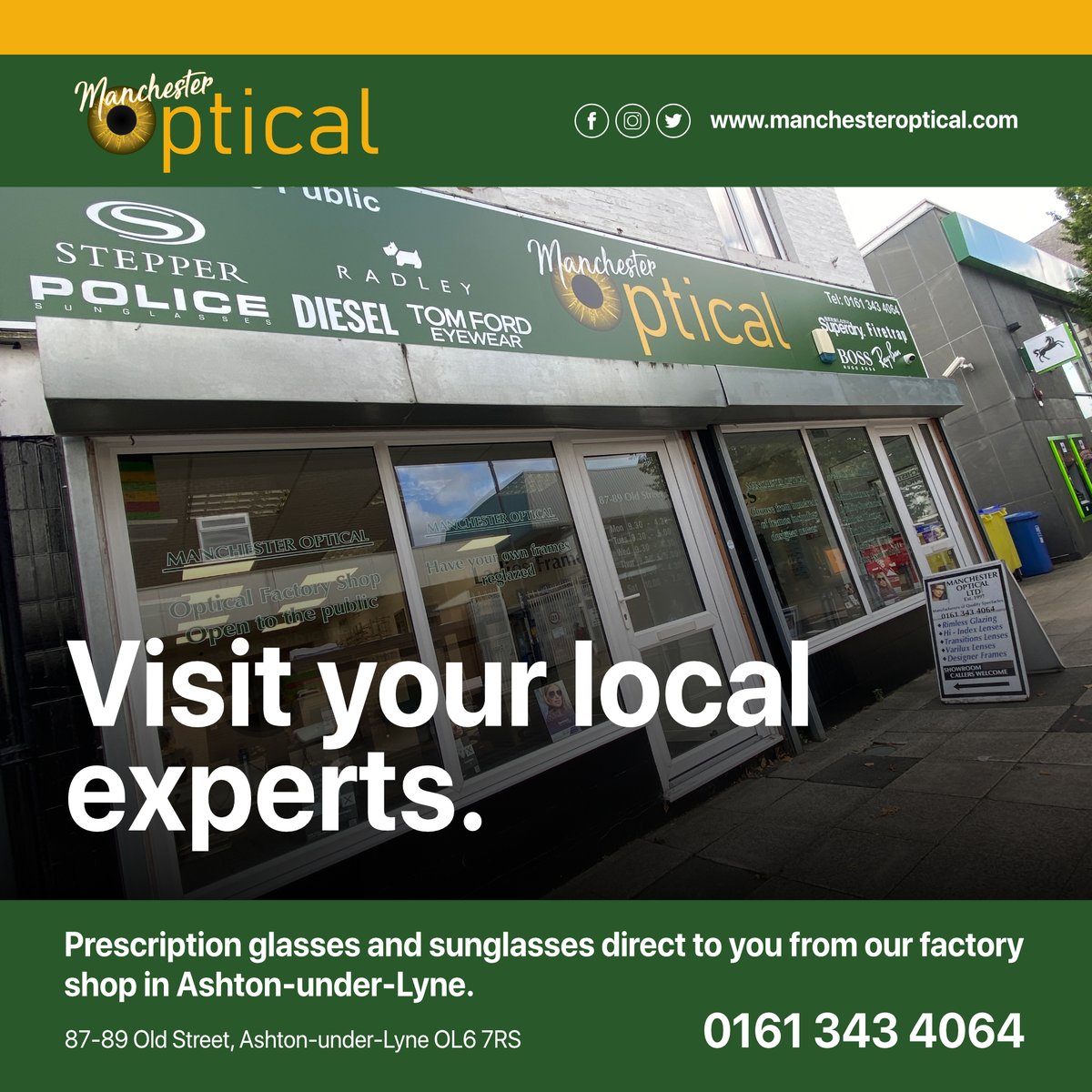 Need prescription glasses making up and you're in the #Tameside, #AshtonUnderLyne, #Dukinfield, #Audenshawe, #Droylsden, #Denton or #Stalybridge areas? Why not pop in to #Manchester Optical to discuss your requirements with our friendly staff!