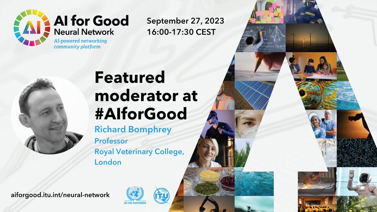 Royal Veterinary College (RVC) (@royalvetcollege) on Twitter photo 🤖 This week, Professor Richard Bomphrey, Professor of Comparative Biomechanics at the RVC, will lead a panel of experts at the United Nations’ (UN) next <a href="/AIforGood/">AI for Good 🇺🇳 #AIforGood</a> event. #AIforGood
📅 Wednesday 27th Sept
🕓 15:00-16:30 BST
➡️ Read more and register: rvc.uk.com/ai-for-good 🤖 This week, Professor Richard Bomphrey, Professor of Comparative Biomechanics at the RVC, will lead a panel of experts at the United Nations’ (UN) next <a href="/AIforGood/">AI for Good 🇺🇳 #AIforGood</a> event. #AIforGood
📅 Wednesday 27th Sept
🕓 15:00-16:30 BST
➡️ Read more and register: rvc.uk.com/ai-for-good