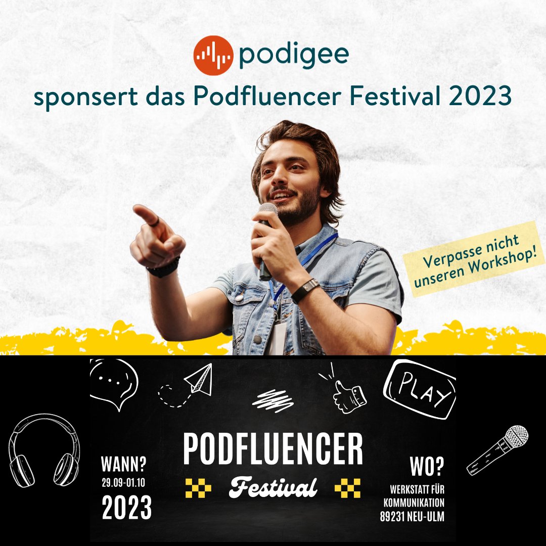 Event News! 🎉 Podigee sponsert das Podfluencer Festival 2023, das vom 29. September bis zum 1. Oktober stattfinden wird! 🚀

Weitere Details zur Veranstaltung und deine Teilnahme kannst du dir unter👉 hubs.ly/Q023bMvT0 sichern.

#Podfluencer2023 #PodigeeSponsoren #Podcast