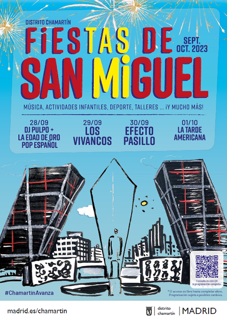 JMDChamartin's tweet photo. ¡Ya puedes consultar el programa de las #fiestas de #SanMiguel2023 de nuestro distrito #Chamartín!

🎷👫⚽Música, actividades infantiles, deporte, talleres...

Consulta aquí la programación👇

 https://t.co/zjmqCdmIhu https://t.co/1UK0YNCQqX
