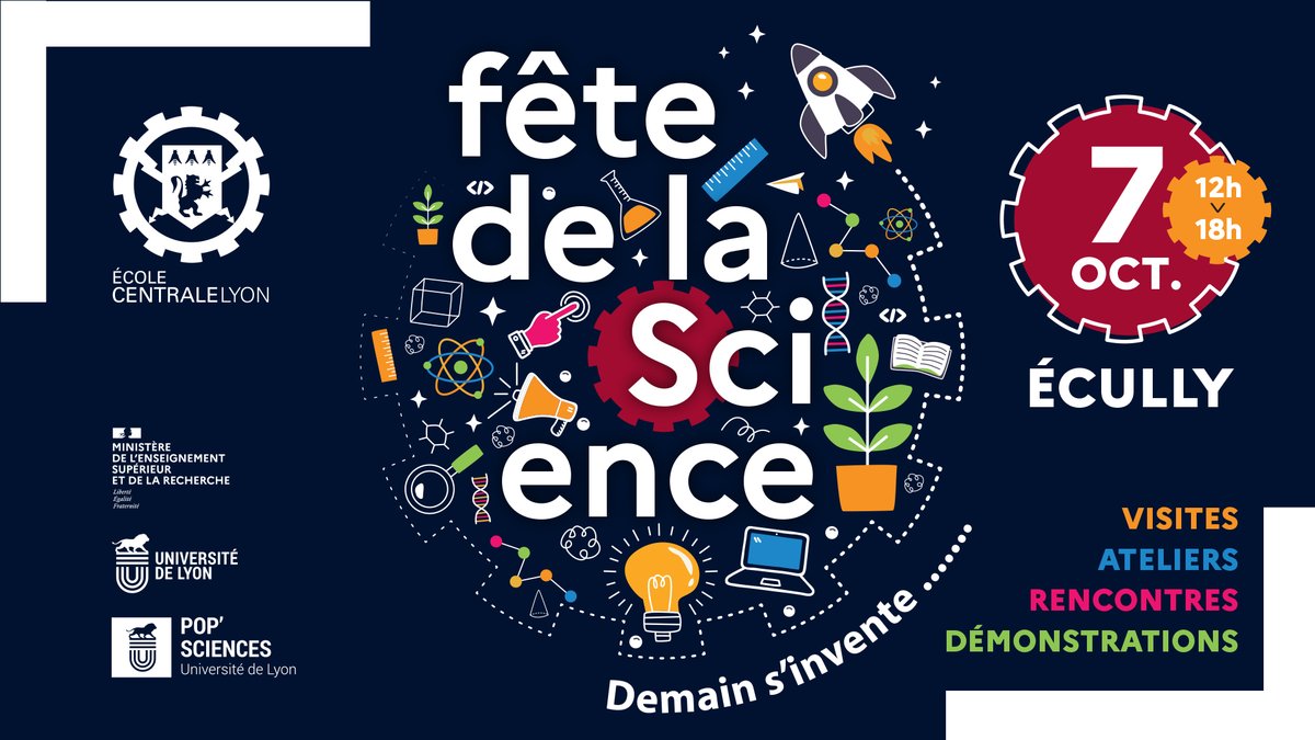 [Événement] ⭐Rendez-vous le samedi 7 octobre à Écully, à l'occasion de la Fête de la science ! Centrale Lyon ouvre ses portes à tous les curieux et curieuses de #science ! 📍 Rendez-vous sur notre campus de 12h à 18h, dès 5 ans. ➕ Programme : bit.ly/4589eih #FDS2023