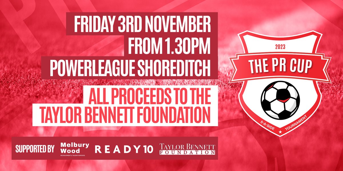 There’s only one Cup that matters this season… After 4 years (minus an at-home lockdown version), the PR Cup is BACK! ⚽️🏆

Enter your team into the official five-a-side football tournament for agency and comms professionals, raising money for @PRstarsTB: theprcup.com