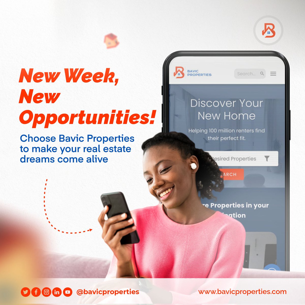 NEW WEEK !! NEW MONDAY

How can we be of service to you this week? 

With Bavic Properties, finding comfort at your finger tips  has been made easy. 

Contact us today