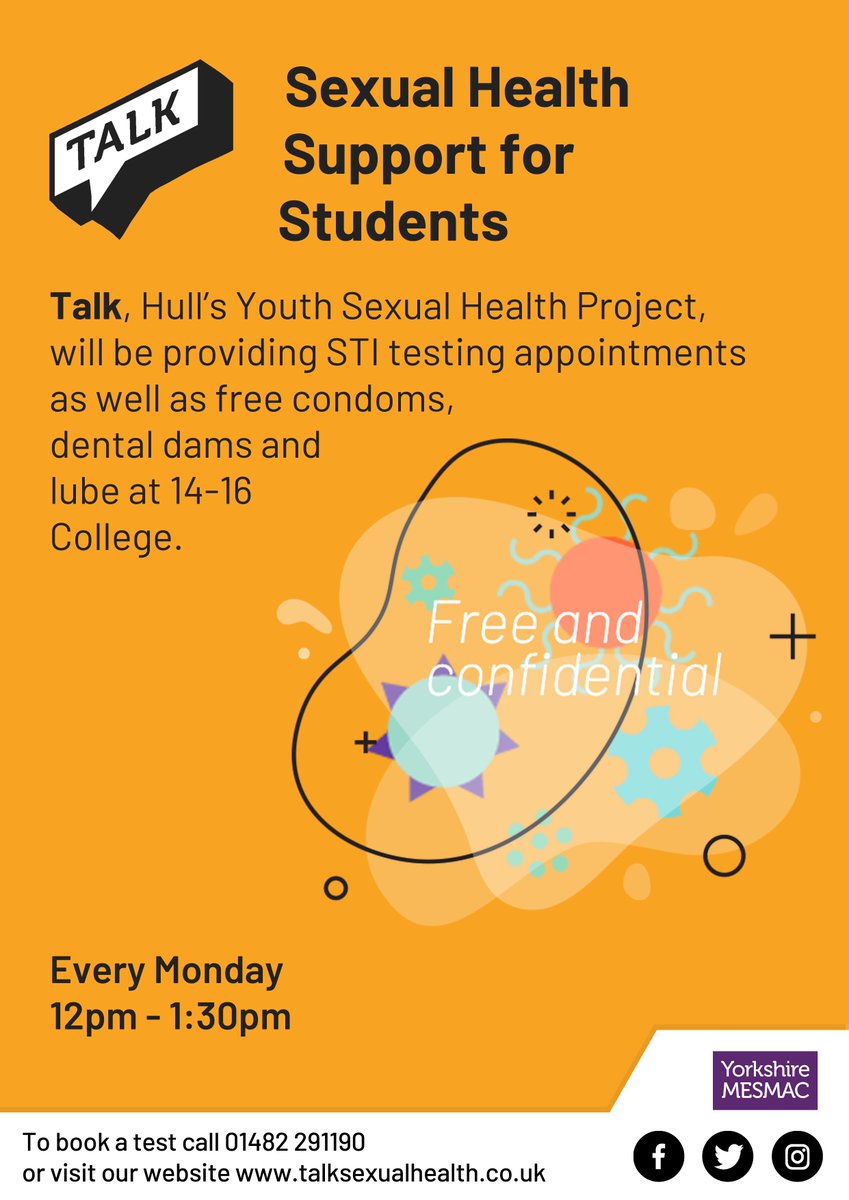 Start the year off by getting up to speed with your sexual health

Joz will be at @1416College at lunchtime today for:
💜 STI testing
💜 FREE condoms & lube
💜 Support with sexual health, relationships & wellbeing

 #sexualhealth #STItesting #safesex #sexualwellbeing