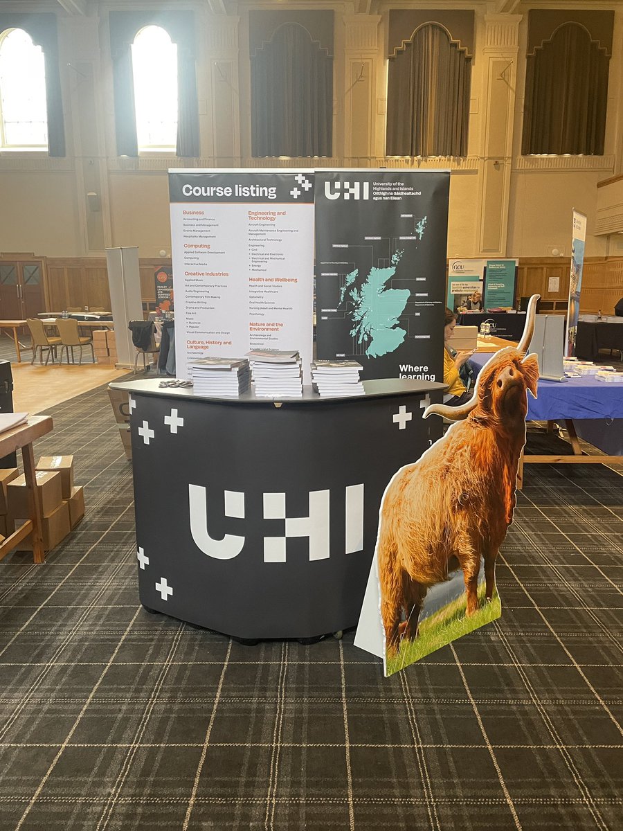 We are at UCAS Dumfries today!  Please stop by and say hello and meet Skye our ‘hellian coo’. #thinkuhi
