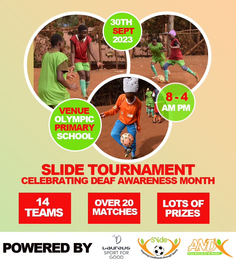 ActioNetwork's tweet photo. Under our project #SLIDE that's funded by @LaureusSport, We bring you a tournament like no other to celebrate #DeafAwarenessMonth. Come witness the power of #Inclusive #sports. 
Check posters for more details👇👇👇 https://t.co/Tyu9YJbARv