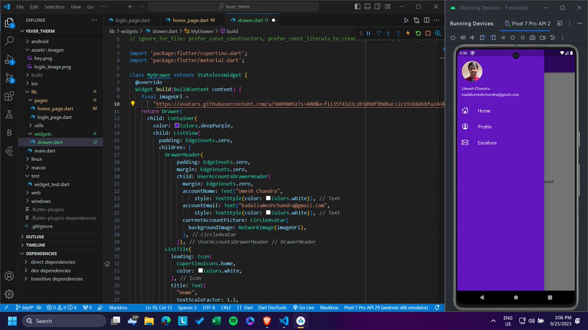 UmeshChandra_30's tweet image. My first application 
Testing on &amp;lt;Emulator\&amp;gt;
Virtual device : Pixel 7 pro, API 29
Version : Android 10 Google play | x86
#30daysofflutter #flutter #androiddevloper #FeverTherm