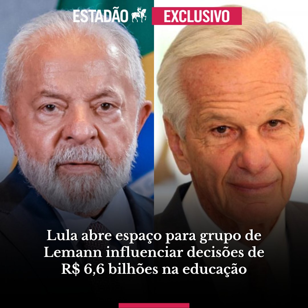 Estadao's tweet image. 🔴 Lula abre espaço para grupo de Lemann influenciar decisões de R$ 6,6 bilhões na educação (via @EstadaoPolitica)

Fundação Lemann afirma haver legitimidade e MegaEdu nega conflito de interesses &amp;gt; bit.ly/46mvPsh